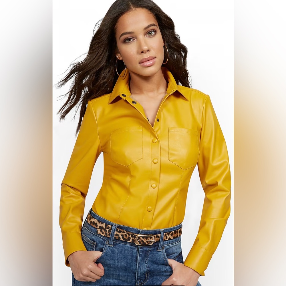 Faux Leather Button-Down Shirt